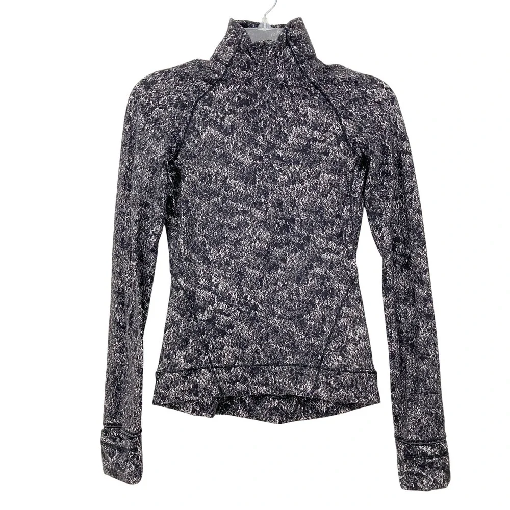 Lululemon Outrun the Elements 1/2 Zip Top Size 4 Misted Jacquard Black White